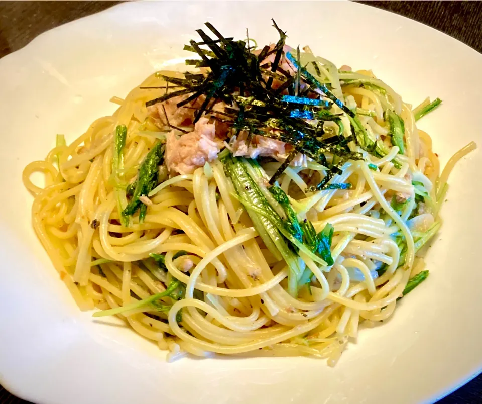 今日の麺好きランチは                                               「ツナ・水菜で和風スパゲティ」|mottoさん