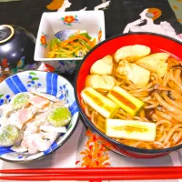 鳥南蛮そば。蓮根さらだ。鰊の酢付け。|りささん