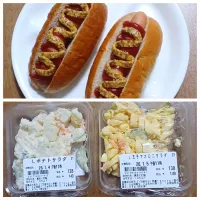 おせちの合間にホットドッグ、野菜がなかったので100ローでサラダ買って付けました。|ナナさん