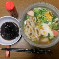 昼食　・紅白カマボコと壬生菜の卵とじうどん|ATさん