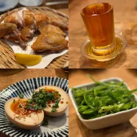 半身揚げに名物梅割り、煮卵、ピーマンと高菜のナムル| KOMAさん