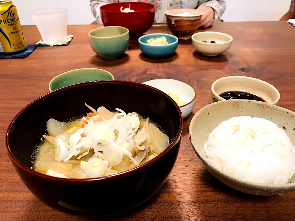 豚汁、松前漬、ポテサラ、黒豆|タロッカ主夫見習いさん
