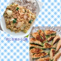 朝ごはんの炒め物、夜のピーマン肉詰め(豆腐入り)