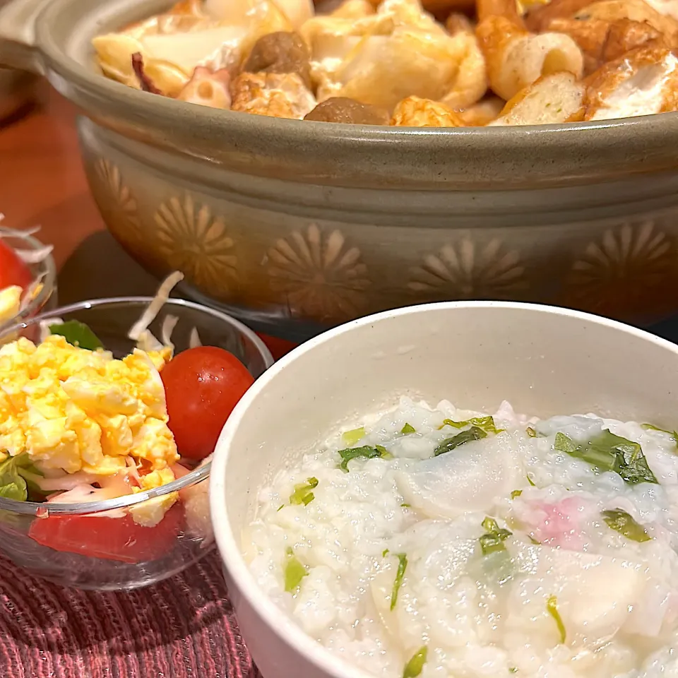 今日のお夕飯は七草がゆとおでん|mokoさん