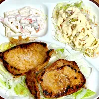 ☆豚ロースにんにく味噌焼き ☆マカロニサラダ ☆サラダ|まぁたんさん