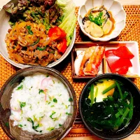 🍚夜【七草粥と焼肉炒め】🐮|Laniさん