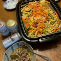 鮭🐟のちゃんちゃん焼きと砂肝のコンフィとカリフラワーの🍋マリネ