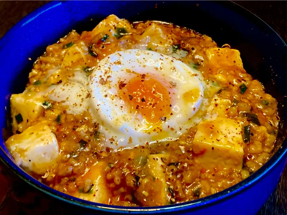 今日の丼好きランチは昨夜の残り物で                    花椒をかけて「麻婆豆腐丼」|mottoさん