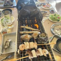 浜焼きBBQ(海鮮串、蛤、ししゃも)＠まるはま| はやとさん