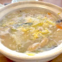 ちゃんこ鍋の残りで🍲朝雑炊|もえさん
