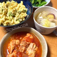 ＊チキンのトマト煮とたまごマカロニサラダで晩ごはん♬＊|ultramarineさん