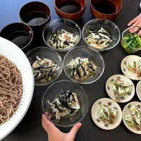 ＊ザル蕎麦＊三浦大根サラダ＊青海苔マヨちくわ＊小松菜の煮浸し＊|＊抹茶＊さん