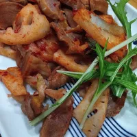 砂ズリと蓮根のキムチ炒め|マイさん