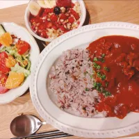 ハッシュドビーフ、グレープフルーツと生野菜のサラダ、アサイーヨーグルト|samさん