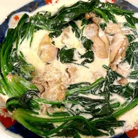 牡蠣とほうれん草の柚子胡椒クリームかけ|ネコさん