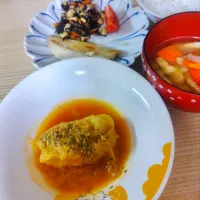 ロールキャベツ、鯵の照り焼き|ちゃいさん