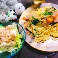 ソーセージときのこの和風ペペロンチーノ、豆腐とツナのサラダ|サトリさん