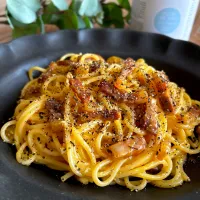 チーズを入れ忘れたカルボナーラ&自家製パンチェッタ