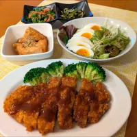 ☆トンカツ　☆サラダ　☆あげの甘辛焼　☆大根葉のごま和え＆じゃこ煮|chikakoさん