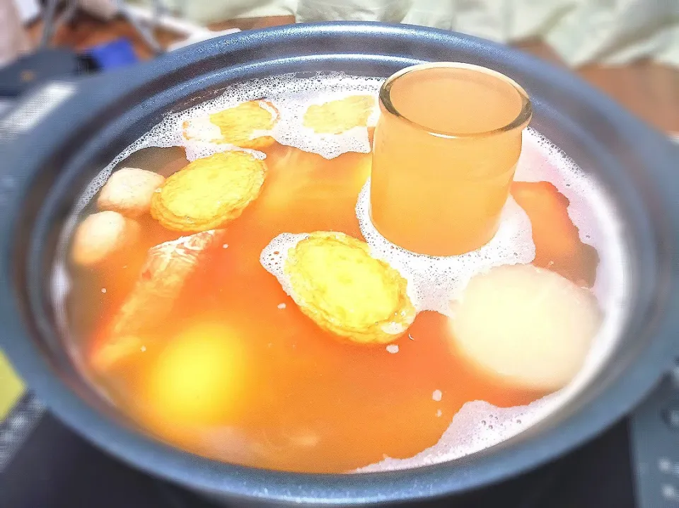 【私がおでん🍢を作る理由！白出汁ver.🎯】おでんの出汁割りにチロリは不要！鍋で温めよう！②🍶|Falco*さん