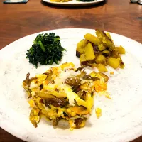 ほうれん草のくたくた煮、さつまいものアンチョビソテー、舞茸のレヴェルト|タロッカ主夫見習いさん