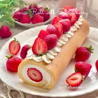 苺たっぷりロールケーキです🍓