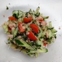 サラダブロッコリースプラウト、きゅうり、ツナ、プチトマトのサラダ|しまだ ちえこさん