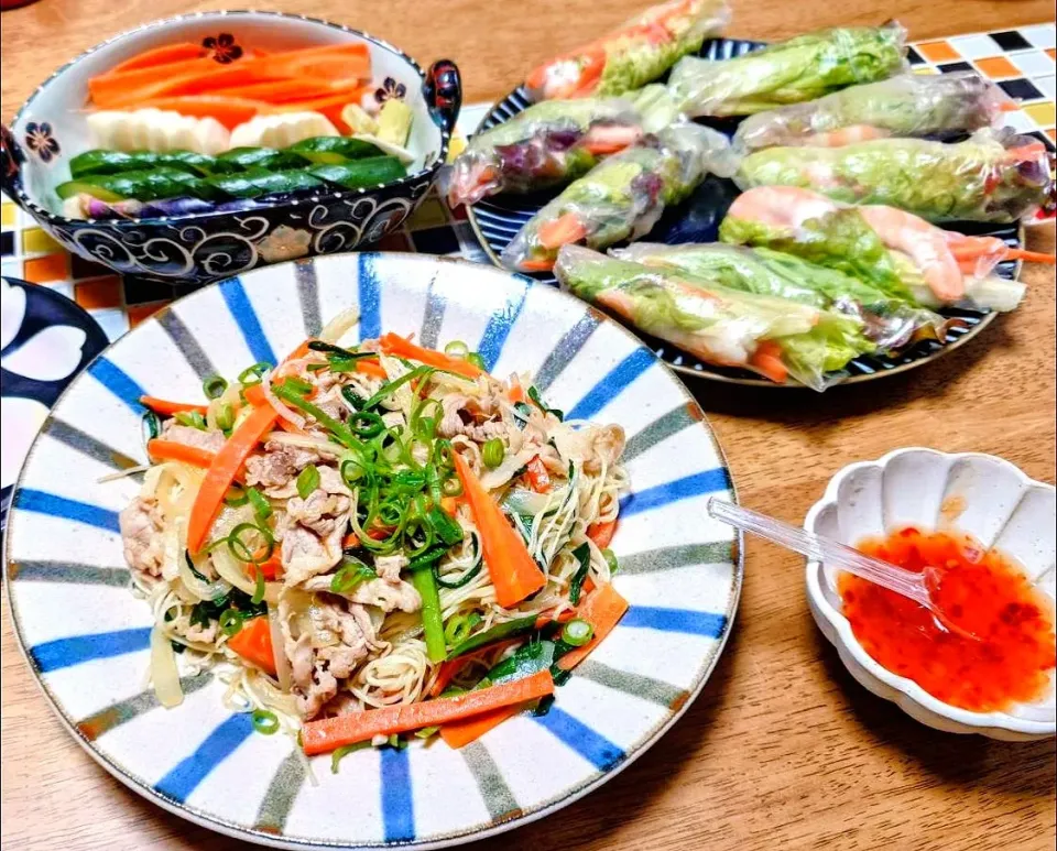 そうめんチャンプルと生春巻き|じんさん