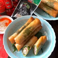 蓮根と海老のは大葉春巻き|とんちんさん