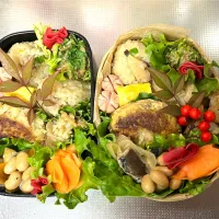 #毎日のお弁当記録。鯖缶使って鯖づくし。鯖の炊き込みご飯、鯖厚揚げバーグ、鯖大根大豆蒸しなど。|じゅんちゃんさん