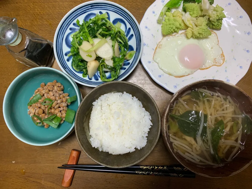昼食　納豆目玉焼き手足|ATさん