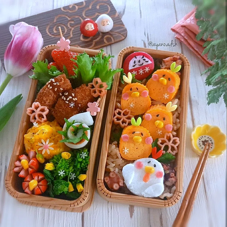 ピヨピヨ親子🐔🐤と
あとから…追っかけだるまさん
応援弁当 😊|ayano.adshさん