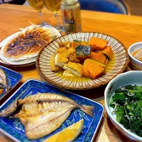 鯵干物　南瓜と厚揚げの煮物　ほうれん草とシラスのお浸し| じゅんさんさん