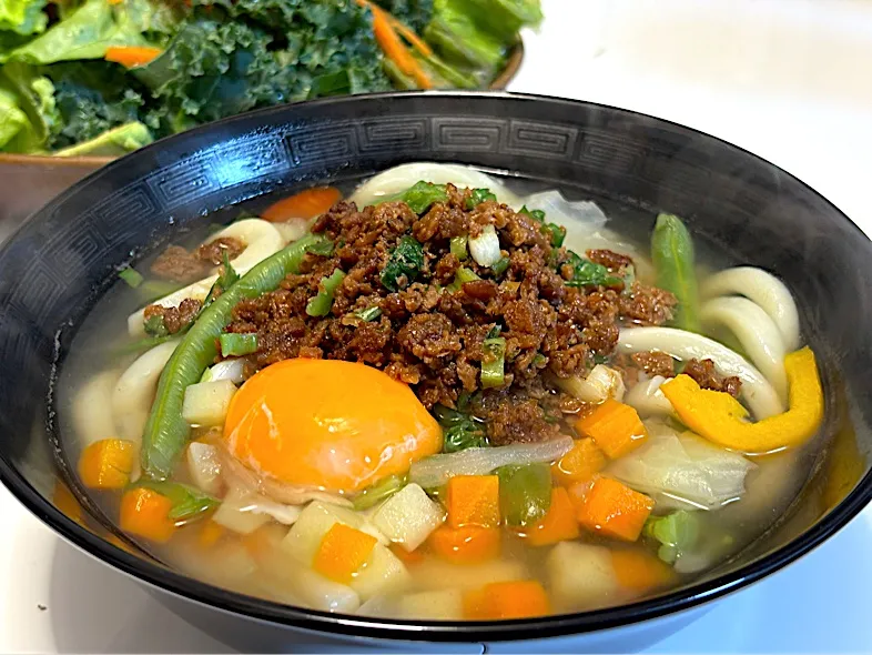 和風ミネストローネうどん刻み焼豚添え|マニラ男さん