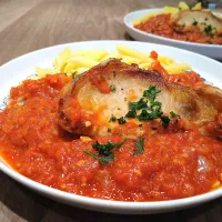 ポークソテー トマトソース ペンネ添え|古尾谷りかこさん