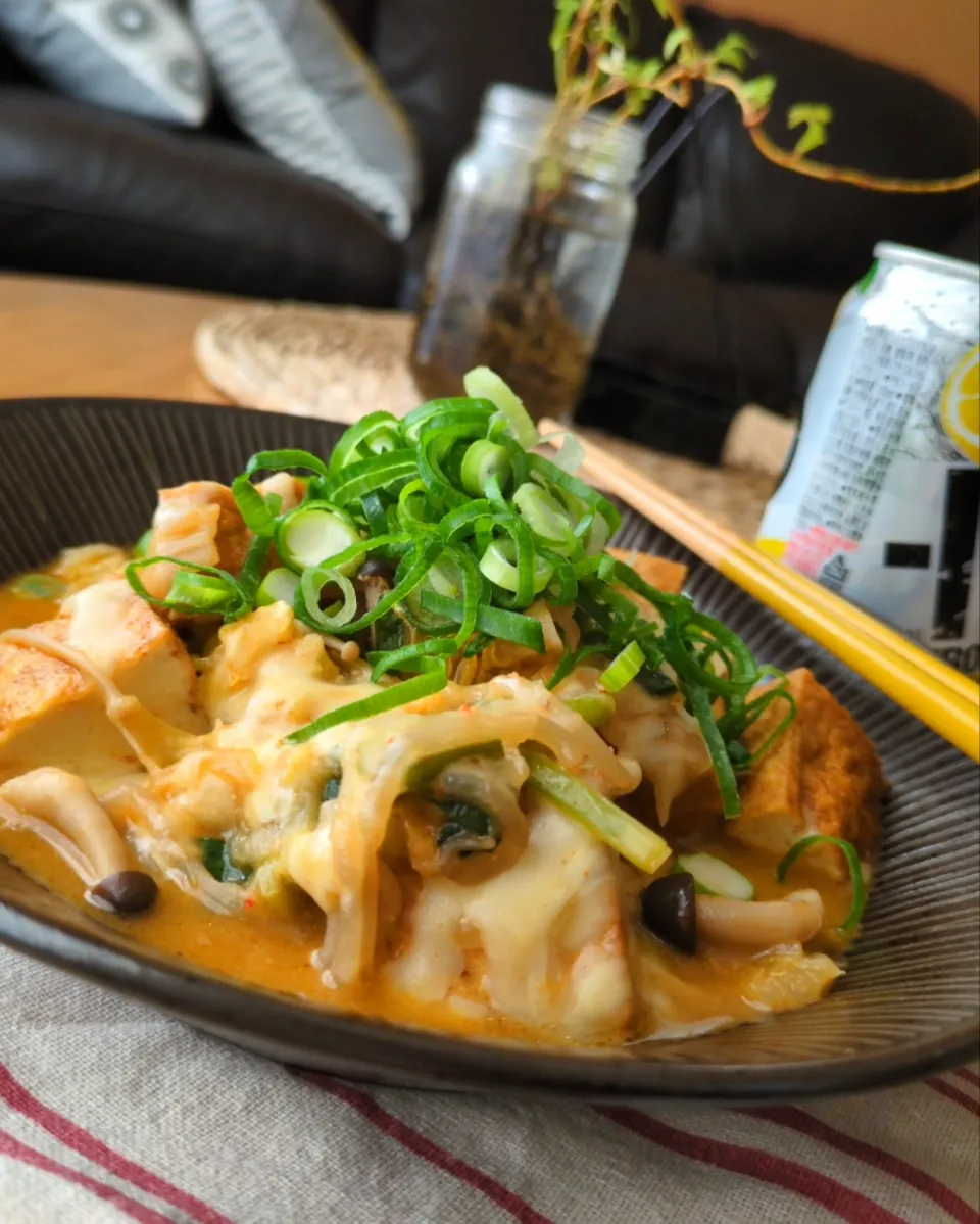 厚揚げｷﾑﾁﾁｰｽﾞ煮|まりおさん