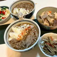 かけ蕎麦　にもの　きんぴら　サラダで晩御飯|Takeshi  Nagakiさん