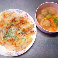 じゃがいものガレットと肉団子と白菜のスープ
