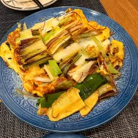 ネギを大量にいただいたのでネギチヂミ😋　トロットロのネギがサイコー🙌|BUBUさん