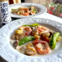 ベビー帆立と海老で海鮮クラムチャウダー ~ヤマサHappy recipe|とんちんさん
