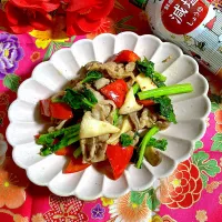 豚肉と菜の花の粒マス炒め✨