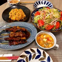 ラーメンサラダ、サンラータンスープ、　　焼き鳥、炒飯|kekekeさん