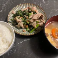 豚バラと小松菜の味噌炒め|たこさん