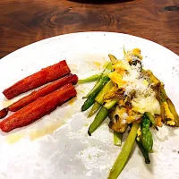 金時にんじんのソテー、アスパラと舞茸のレヴェルト| タロッカ主夫見習いさん