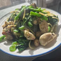 ほうれん草、ピーマン、鶏肉のバジルパスタ| しあるさん