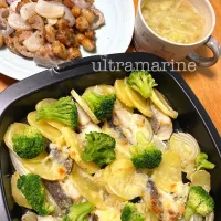 ＊たらとじゃがいものチーズ焼き♬炭火焼き鳥と焼き野菜＊|ultramarineさん