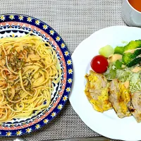 夕飯 ポークピカタなど|ふわふわさん