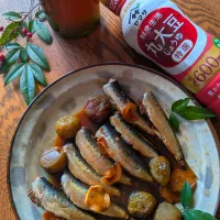 梅酒と梅酒の梅で鰯を煮付けました