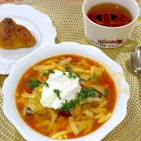 7種類の具材＋チーズトッピング＋ポーチドエッグのミネストローネ🍅|Seikoさん