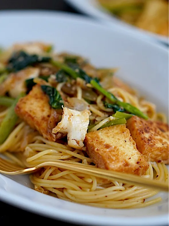 厚揚げのXO醬パスタ|てつやさん